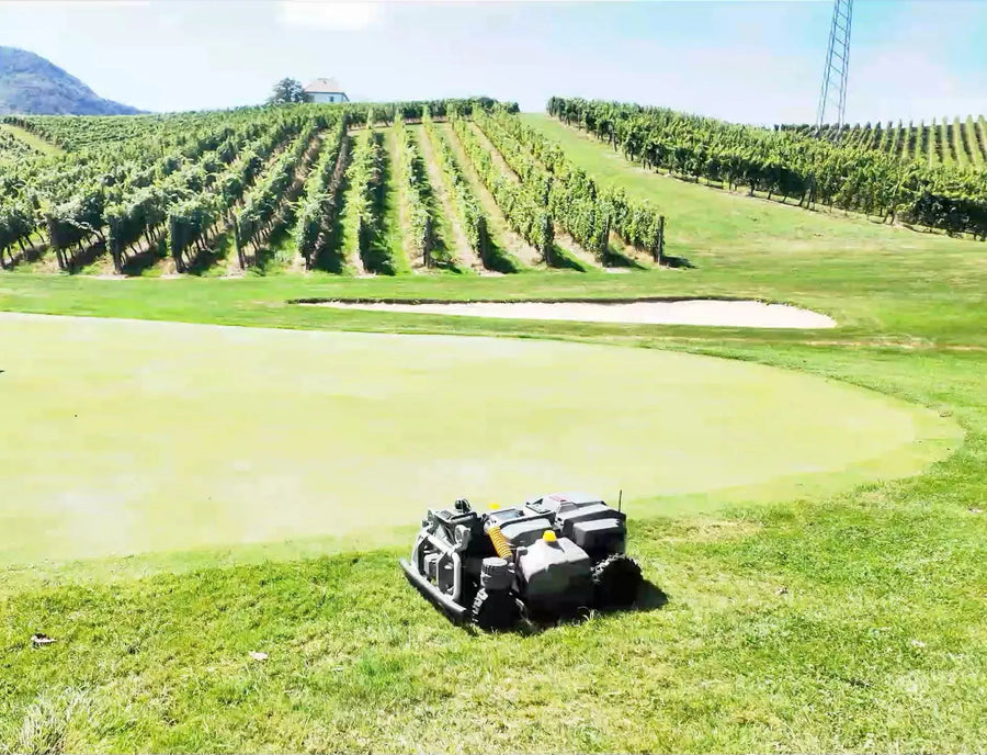 Maston på en green hos Golf Zlati Grič med vinmarker i baggrunden